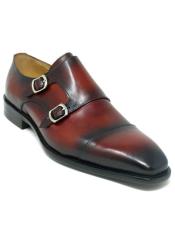  Whisky Leather Double Monk Strap Mens Shoes