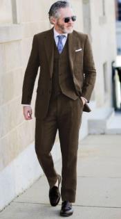  Mens Brown Linen Suit - Brown