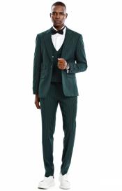  Hunter Green Pinstripe Vested Suit With