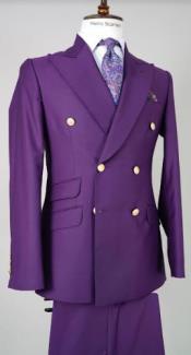 100%WoolDoubleBreastedBlazerwithGoldButtons-Purple