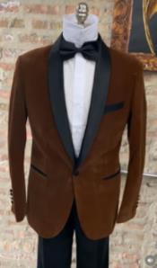  "Brown" Velvet Tuxedo Suit - Blazer - Velvet Sport