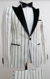  One Button Pinstripe Pattern Suit White and Black