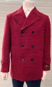  Mens Red Peacoat - Houndstooth Red