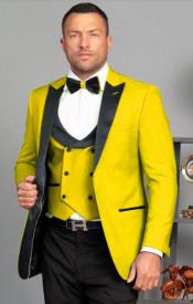  1 Button Yellow Tuxedo - Peak Lapel With Double