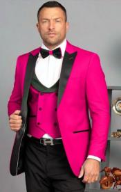  1 Button Hot Pink Tuxedo - Peak Lapel With