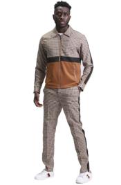  Houndstooth Pattern Walking Suit Mens Coffee