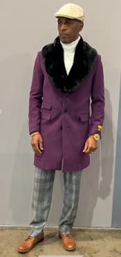  Mens Purple Overcoat With Fur Collar