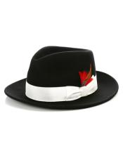  Hat with Feather - Mens Dress Black ~ White