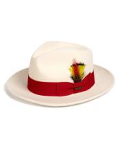 Hat with Feather - Mens Dress White ~ Red