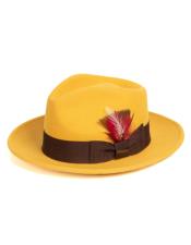  Hat with Feather - Mens Dress Mustard Hats For