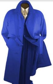 Dark Blue Belted Overcoat - Wool