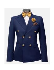  Man Blue Mens Slim-fit Suit Double Breast Vest Gold
