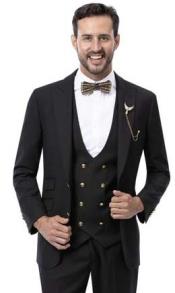  Mens Suit with Gold Buttons Black