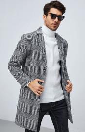  Houndstooth Pattern Lapel Neck Wool Overcoat