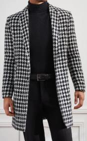  Men Houndstooth Lapel Collar Single Breasted