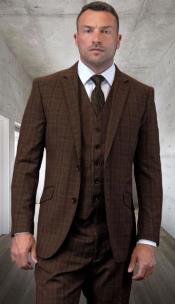  Mens Plaid Suits - Brown Windowpane