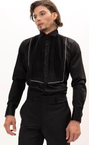  Mens Collar Shirt - Black White