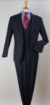  Blue Houndstooth Vested Suit - Checkered
