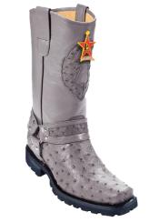  Los Altos Full Quill Ostrich Biker Style Boot Gray
