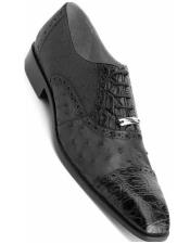  Belvedere Mens Black Ostrich Crocodile Shoes