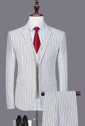  Product#JA60387 White Suit With Black Pinstripe