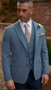  Mens Light Blue Tweed Suit -