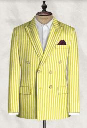 Double Breasted Seersucker Suit - Yellow