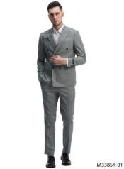  Slim Fit Double Breasted Suit Grey