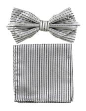  Formal - Wedding Bowtie - Prom Silver Stripe Bowtie