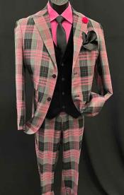  Two Button Peak Lapel Suit Pink ~ Black