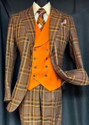  Two Button Peak Lapel Suit Brown ~ Yellow