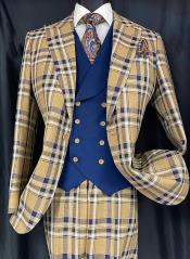  Two Button Peak Lapel Suit Brown ~ Blue