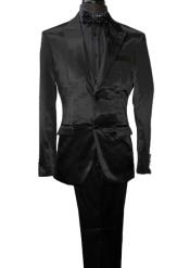  Shiny Blazer - Black Sateen Vested Suit