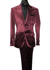  Shiny Blazer - Burgundy Sateen Vested Suit