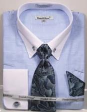  Blue Pin Collar Dress Shirt With