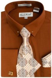  Brown Pin Collar Dress Shirt With