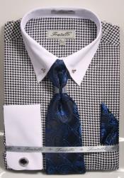  ~ Navy Pin Collar Dress Shirt With Collar Bar