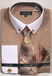  Beige Pin Collar Dress Shirt With