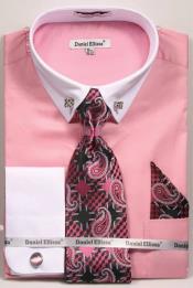  Pink Pin Collar Dress Shirt With