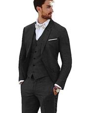  Piece Linen Suit - Black Mens Suit - Vested