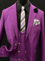  One Button Peak Lapel Purple Suit