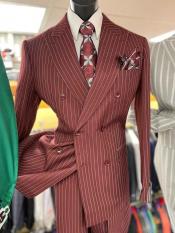  Six Button Peak Lapel Double Breasted Maroon Suit