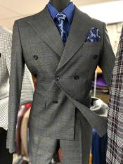 Six Button Peak Lapel Double Breasted Charcoal Suit