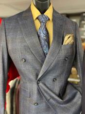  Six Button Peak Lapel Double Breasted Gray Suit