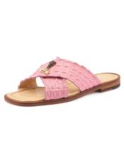  Mens Pink Hornback Crocodile Slide Sandal