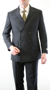  Black Double Breasted Suit - Slim
