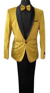  Paris Yellow Velvet Slim Fit Jacket