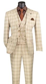  Khaki Plaid Suit - Vested Suit