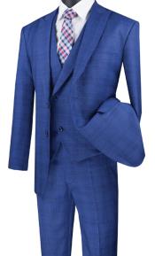  Blue Plaid Suit - Vested Suit