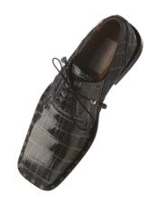  Ferrini Square Toe Alligator Dress Shoe in Grey